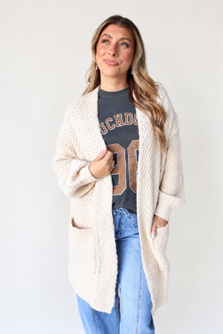 Basket Weave Longline Cardigan - Oatmeal