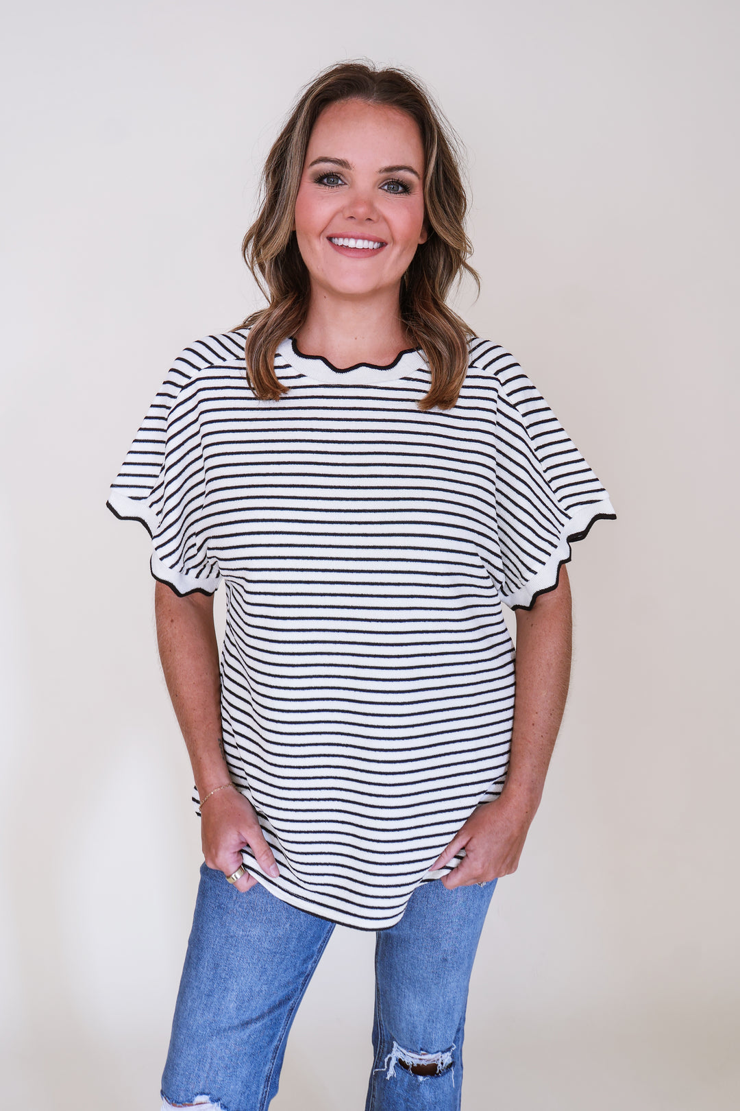 Stripe Knit Top - White
