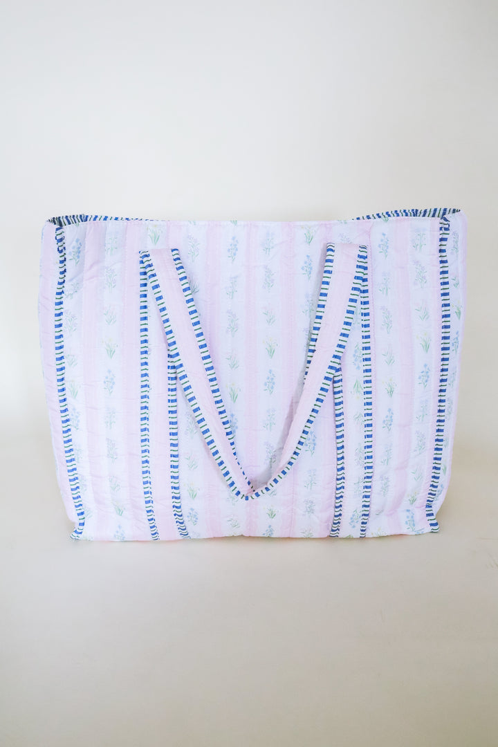 EXCLUSIVE Floral Cotton Quilted Tote Bag - Pink