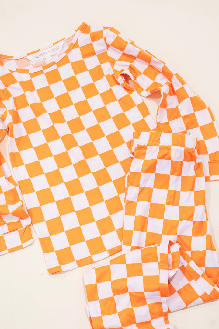 Kid's Checkerboard Pajama Set - Orange