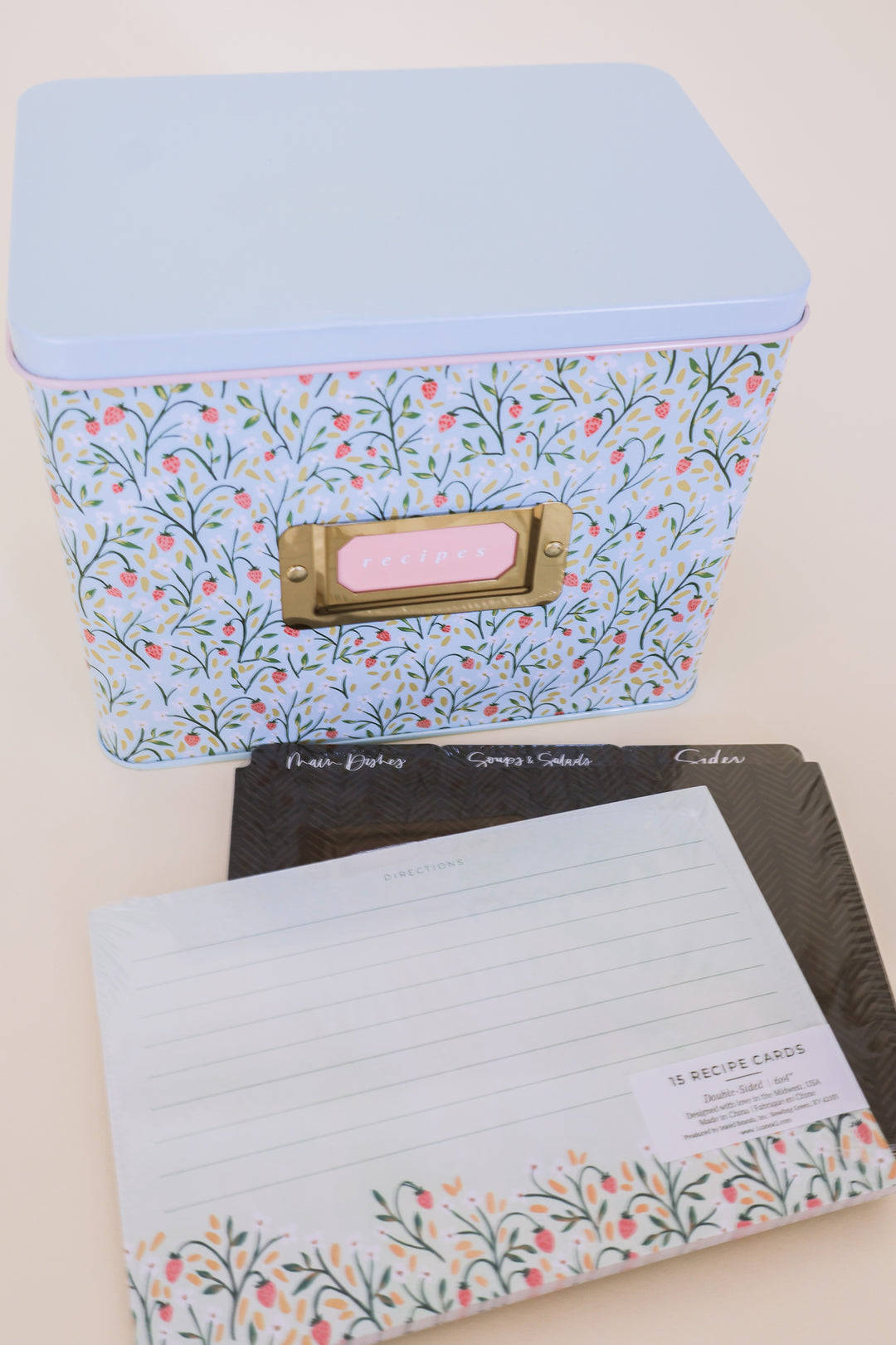 Strawberry Meadow Tin Recipe Box