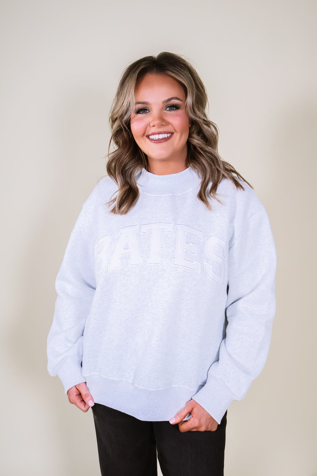 Appliqué BATES Mock Neck Sweatshirt - Heather Grey