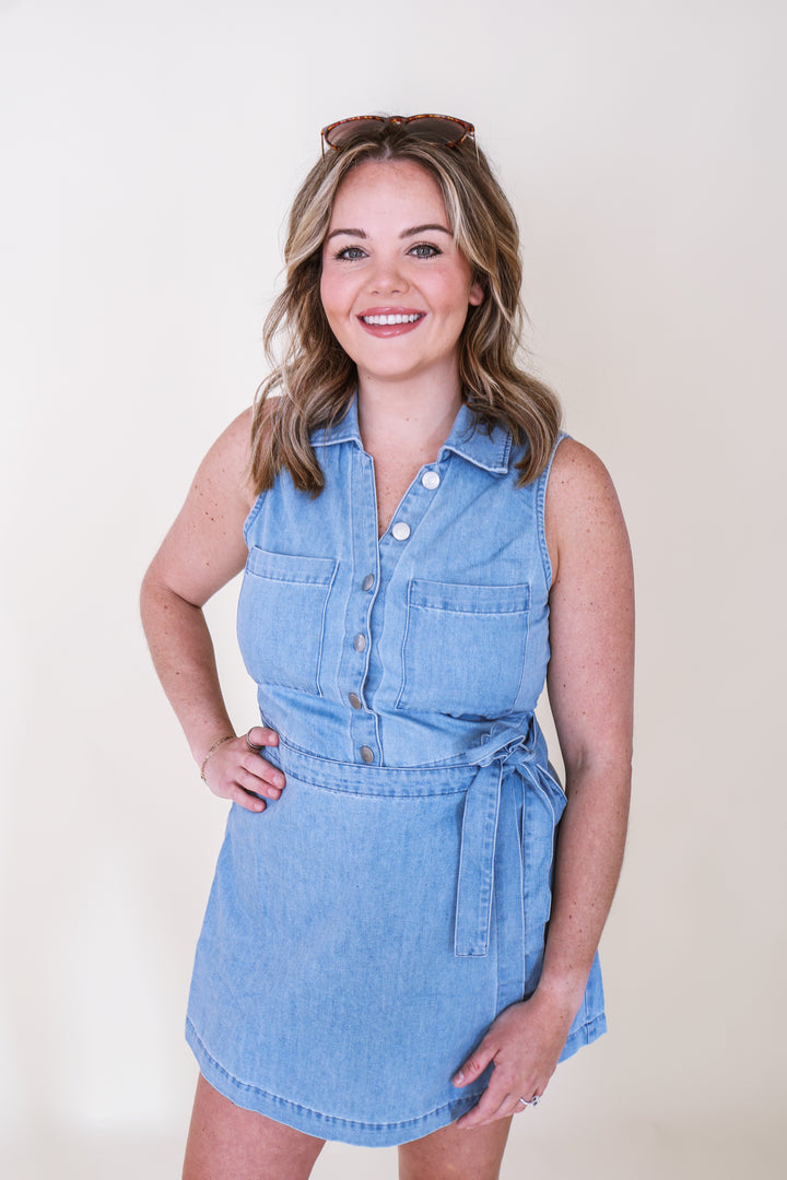 Denim Wrapped Skort Sleeveless Romper