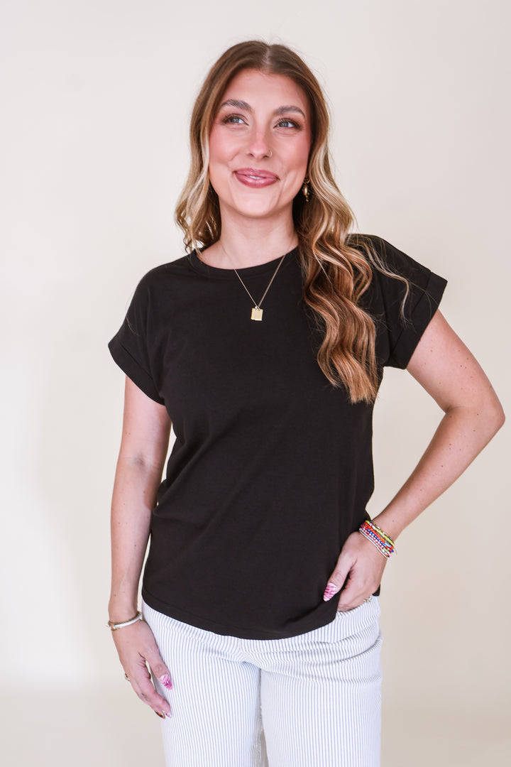 Cotton Crew Neck Short Sleeve Tee - Black