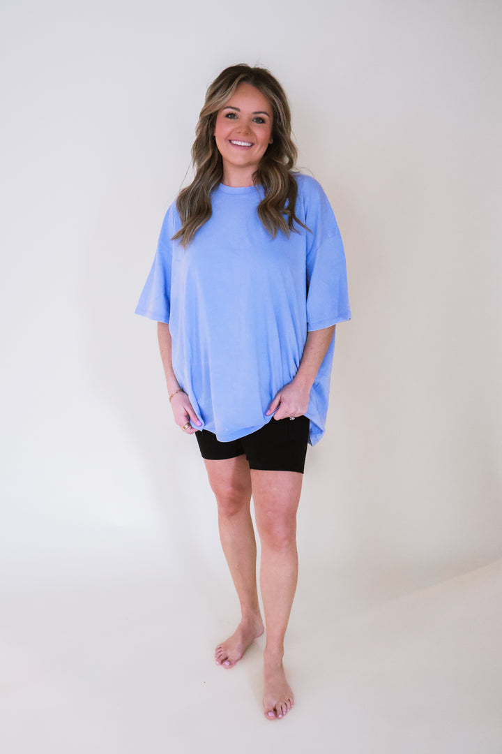 Acid Wash Oversized Boyfriend Tee - Blue