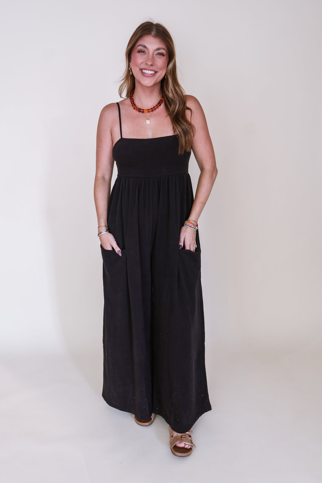 Strappy Empire-Waist Wide-Leg Jumpsuit – Black