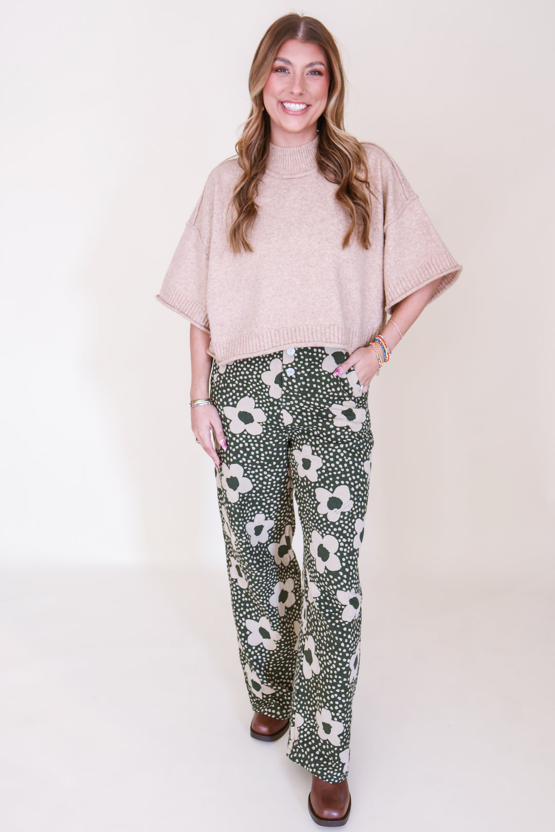 Marled Knit Mock Neck Sweater - Oat Beige