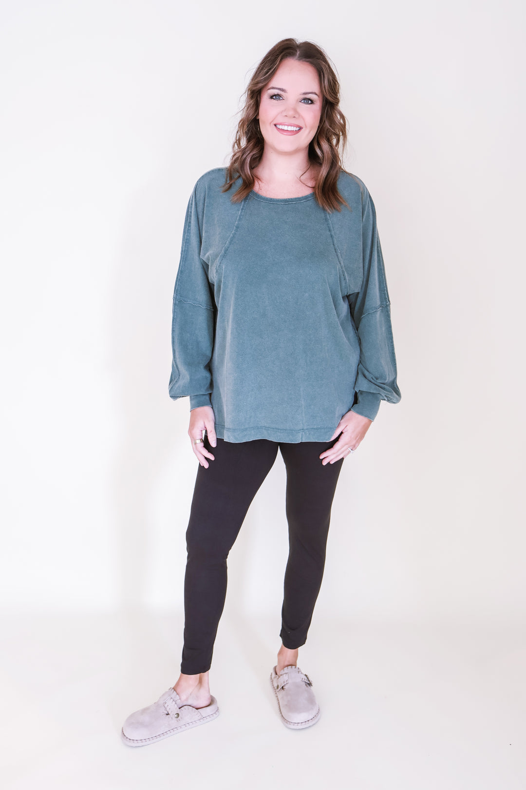 Raglan Sleeve Snow Wash Top - Green