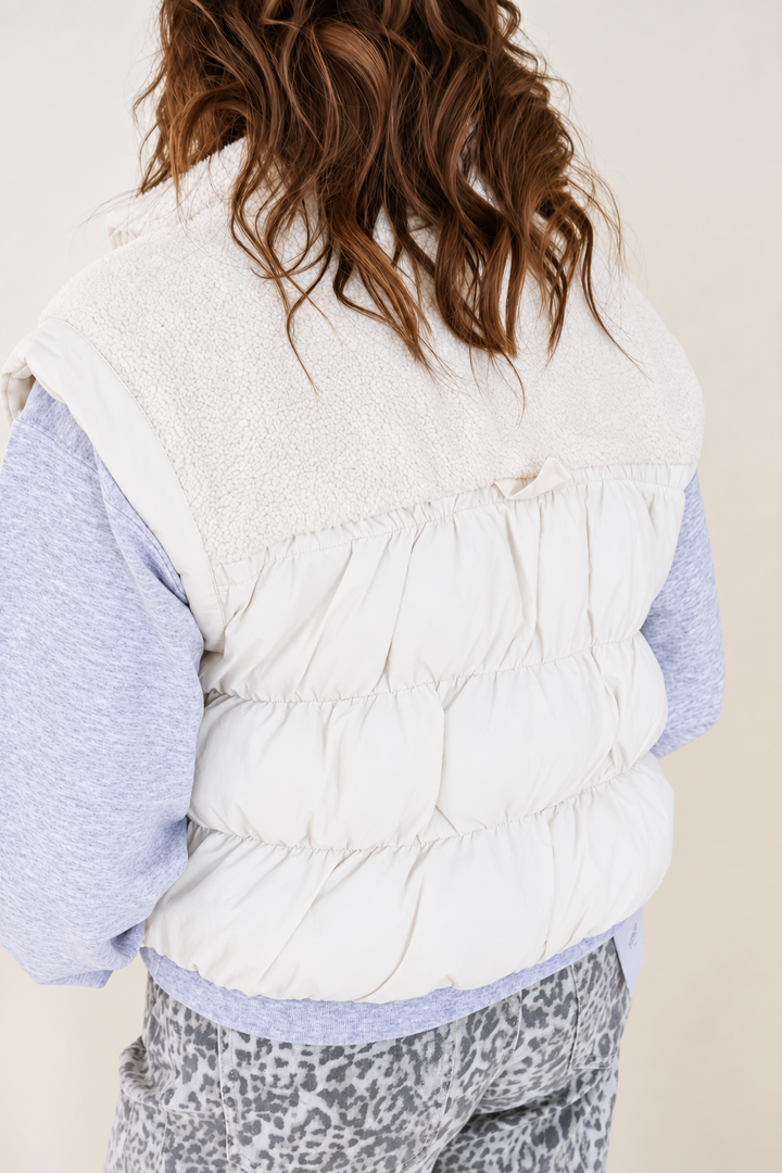 Cozy Sherpa Puffer Vest - Cream