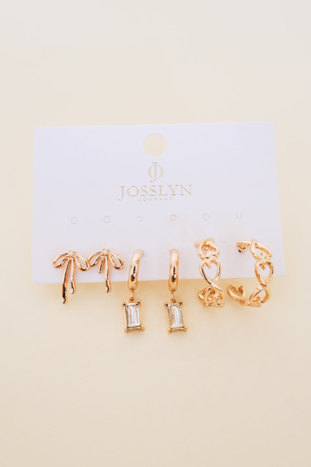 Baguette Stone Hoop Bow Trio Earring Set