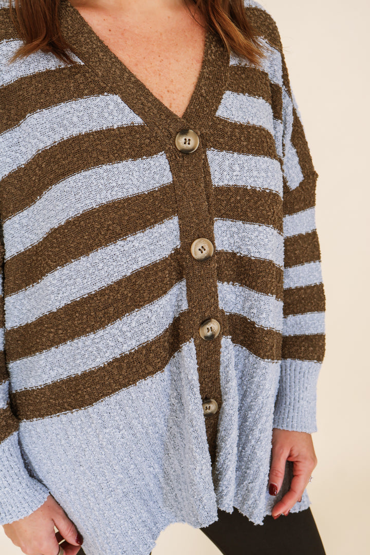 Popcorn Oversized Fit Cardigan - Blue