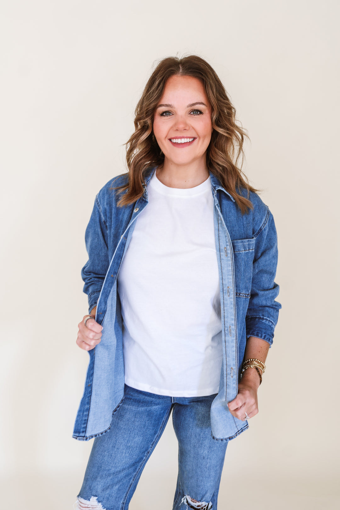 Denim Button Down Oversized Shirt – Medium Wash