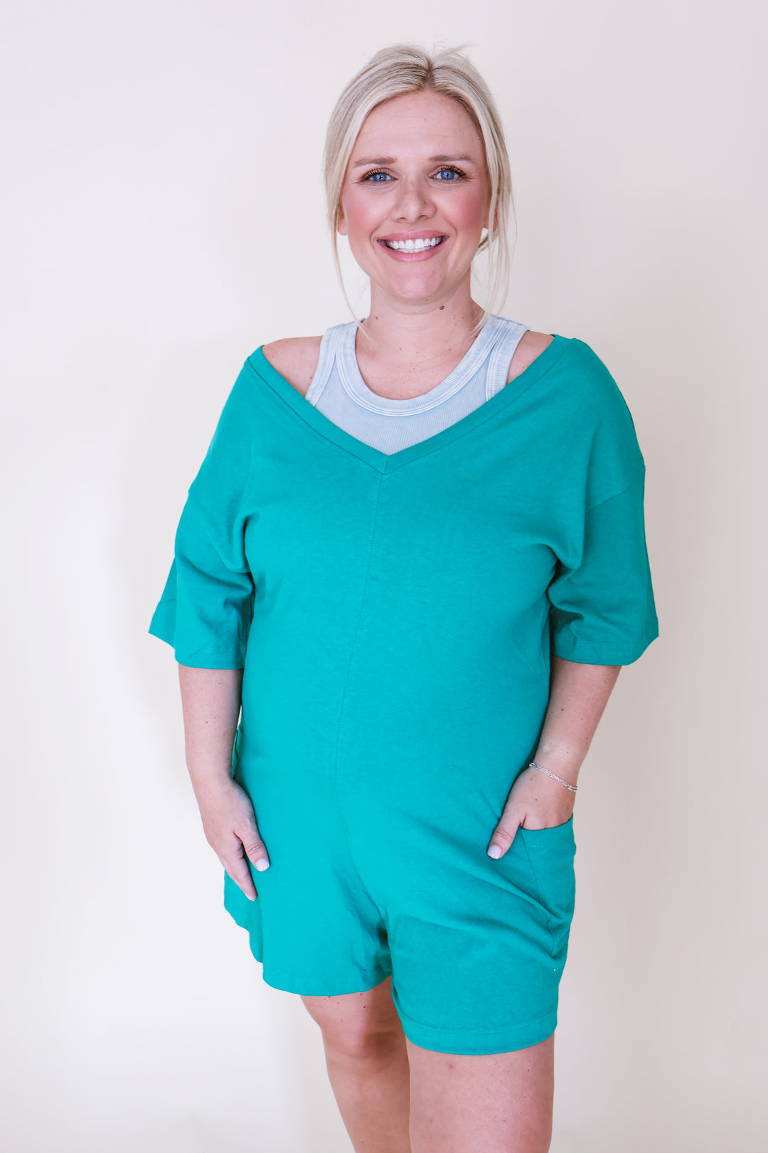 2-Way V or Scoop Neck Romper - K Green