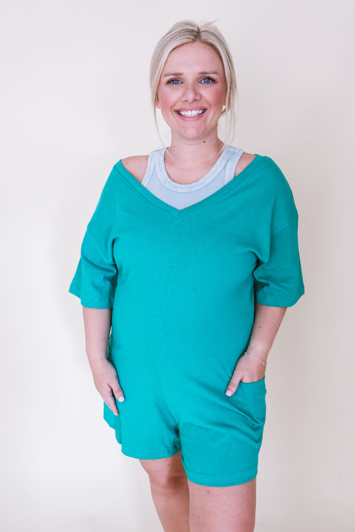 2-Way V or Scoop Neck Romper - K Green