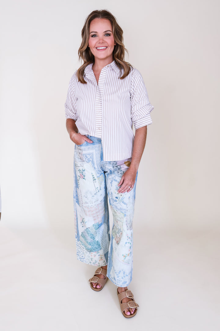 Printed Patchwork Denim Pants