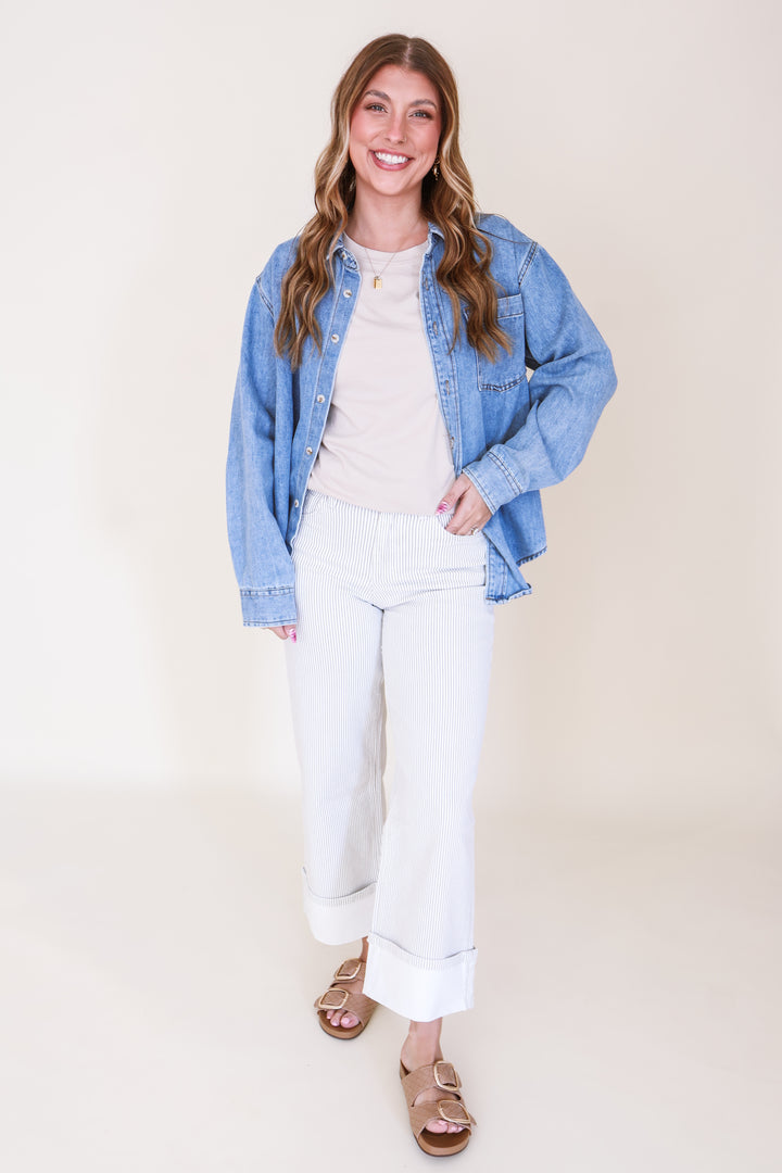 Denim Button Down Oversized Shirt – Light Wash
