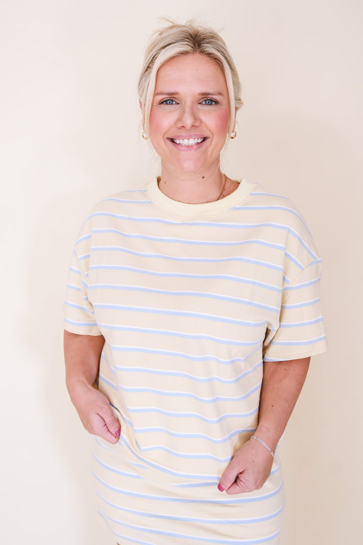 Striped Drop Shoulder Top – Yellow/Blue