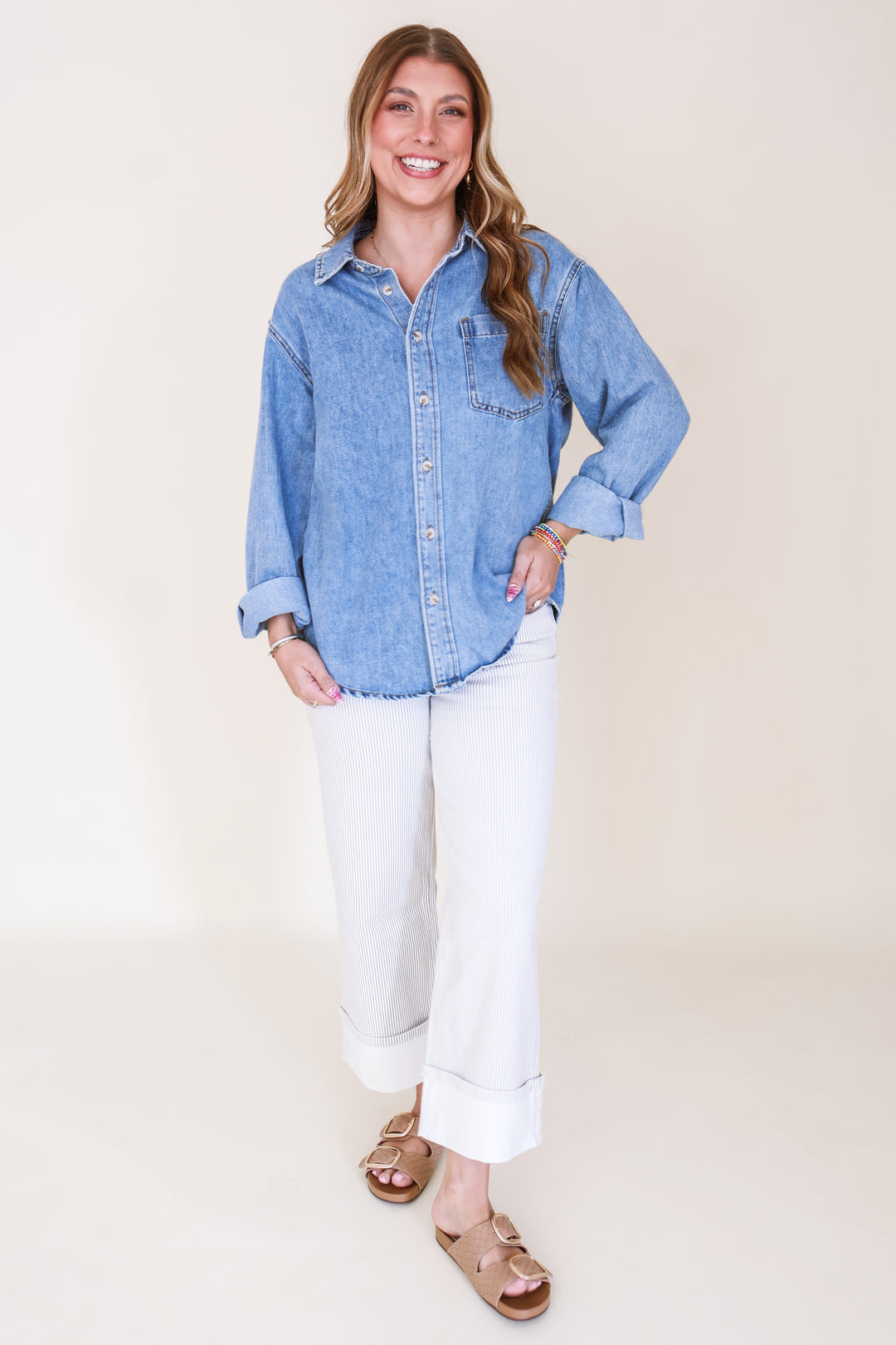 Denim Button Down Oversized Shirt – Light Wash