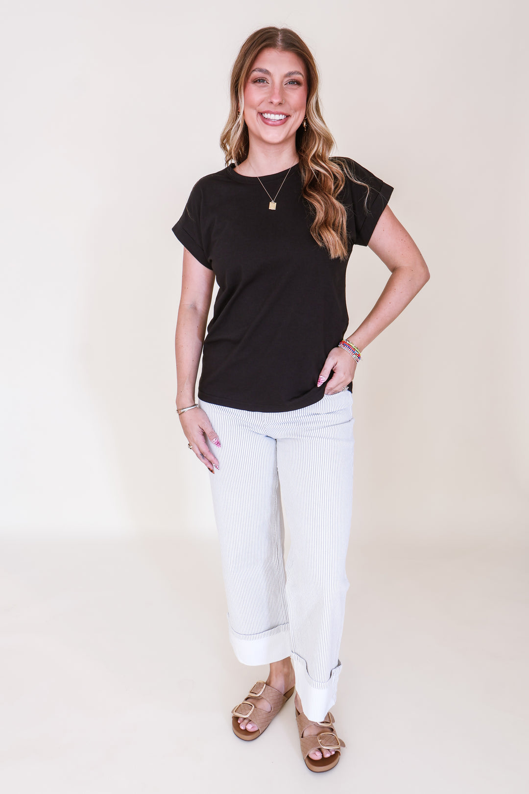 Cotton Crew Neck Short Sleeve Tee - Black
