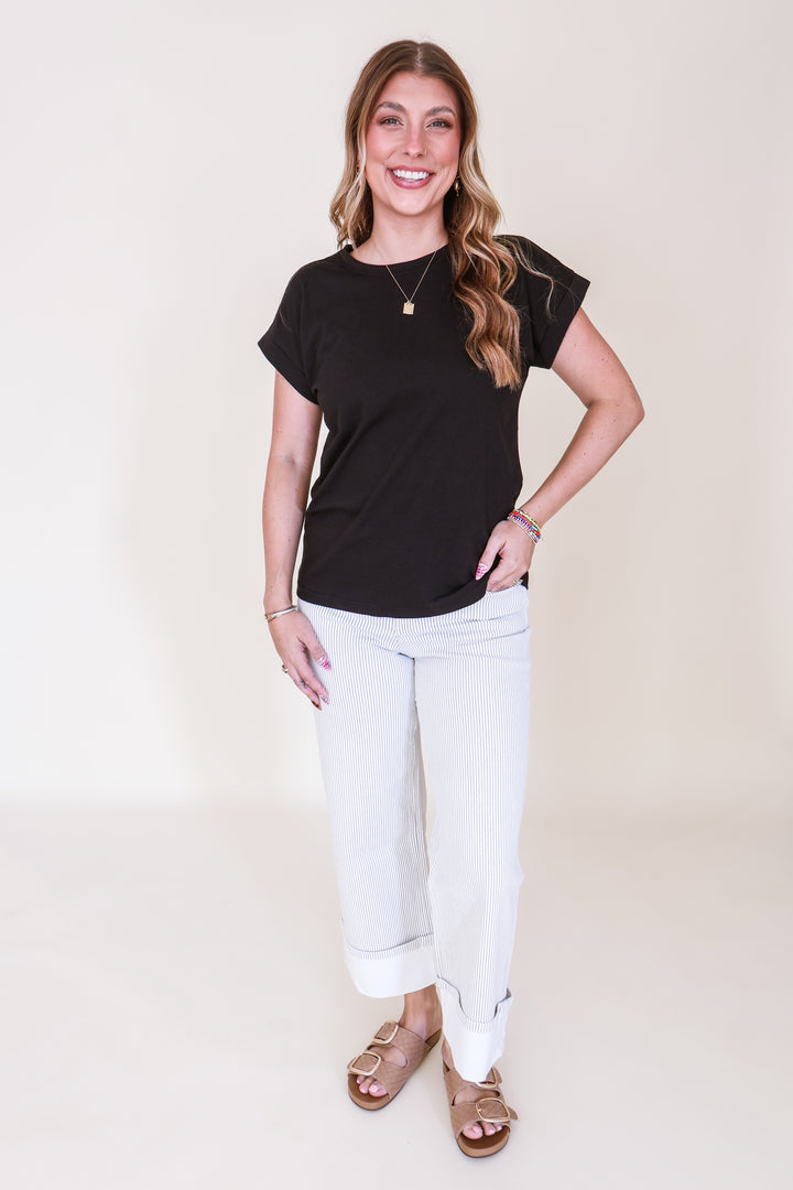 Cotton Crew Neck Short Sleeve Tee - Black