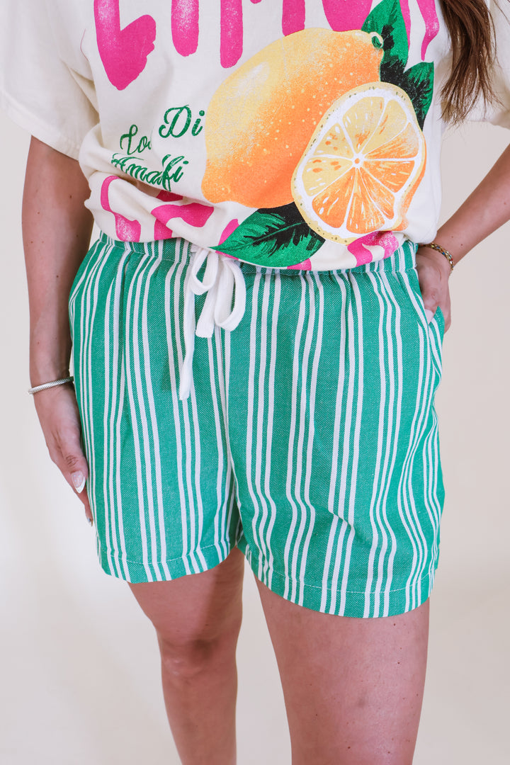 Rowan Stripe Drawstring Shorts - Green