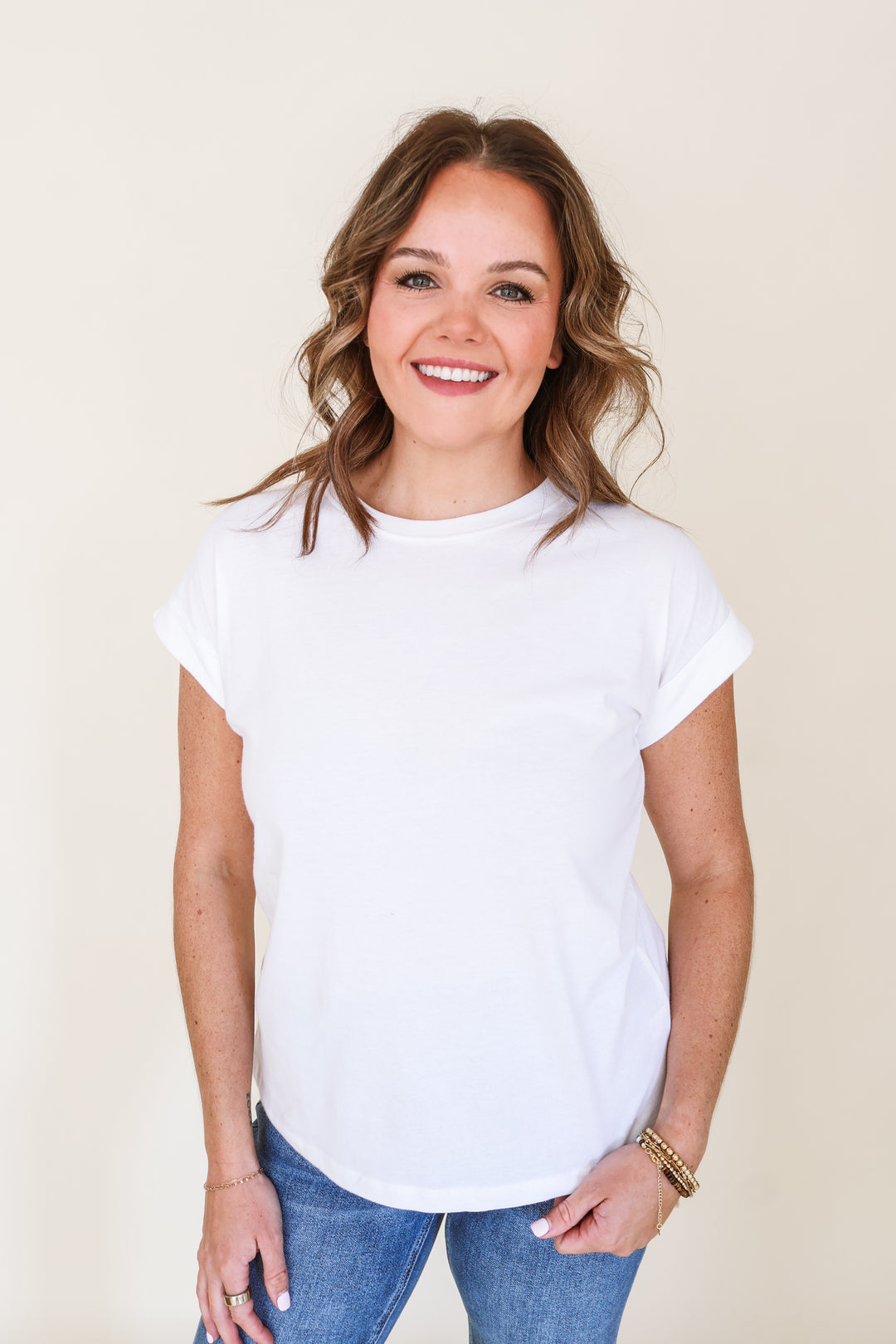 Cotton Crew Neck Short Sleeve Tee - White
