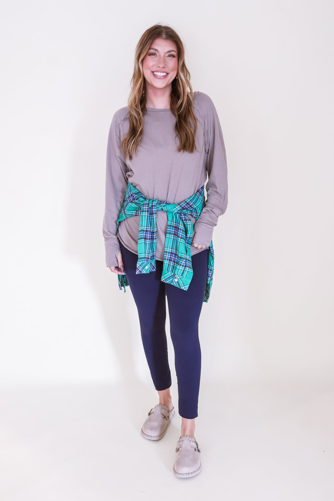 Oversized Plaid Button Down Shirt - Green