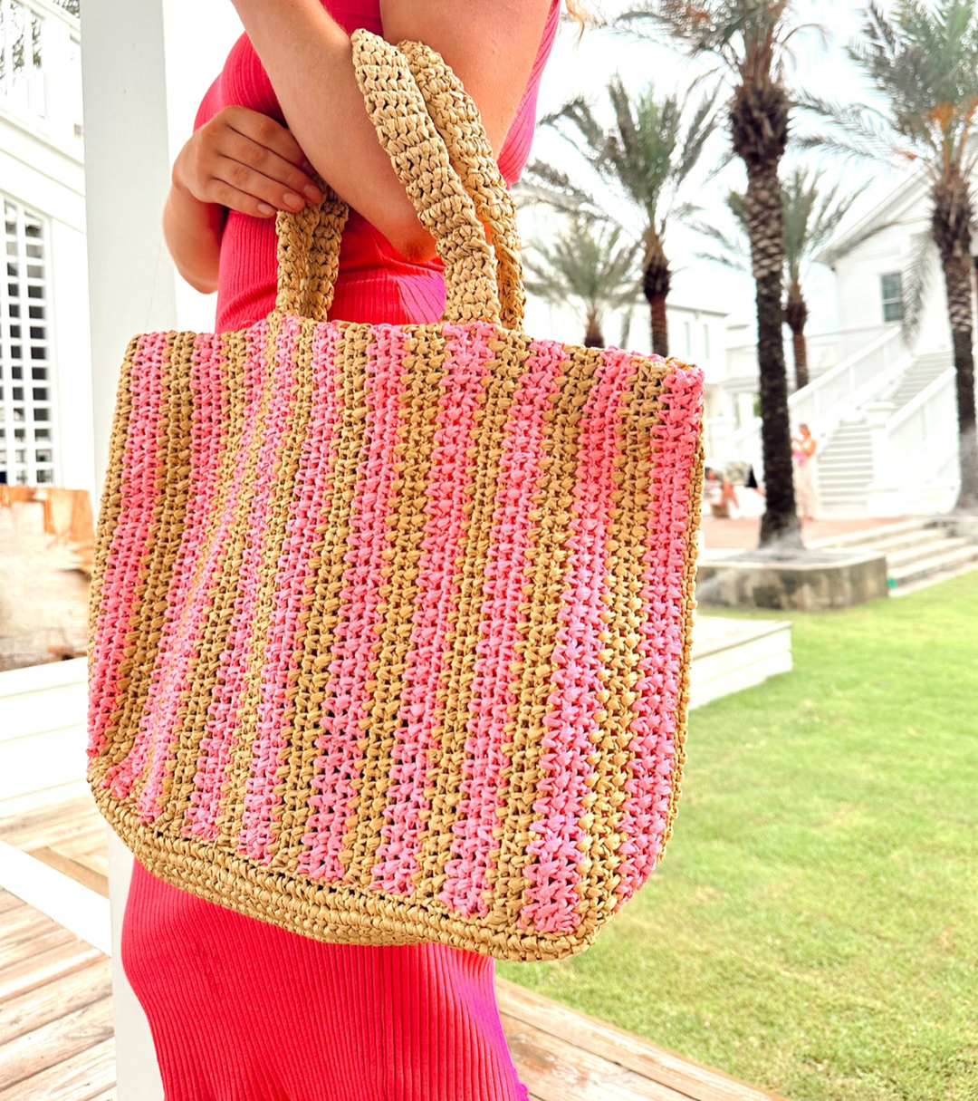 Striped Tote Bag - Pink