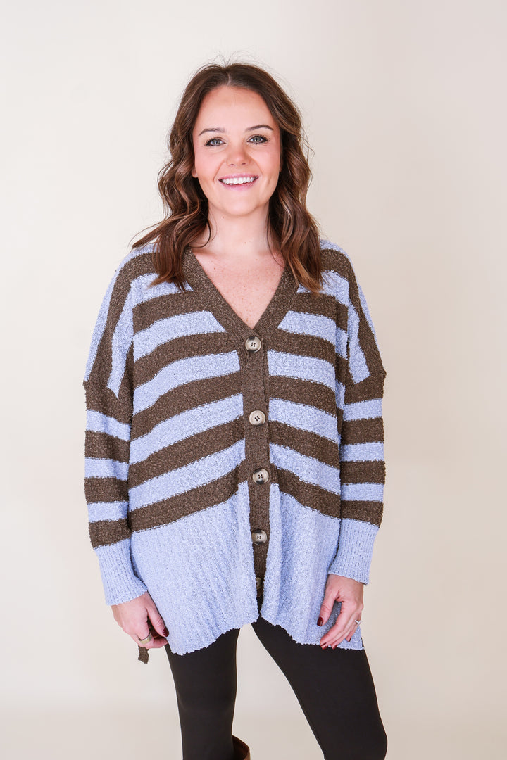 Popcorn Oversized Fit Cardigan - Blue