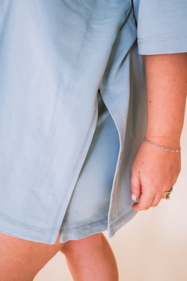 Oversized Short Sleeve Top & Shorts Set - Sky