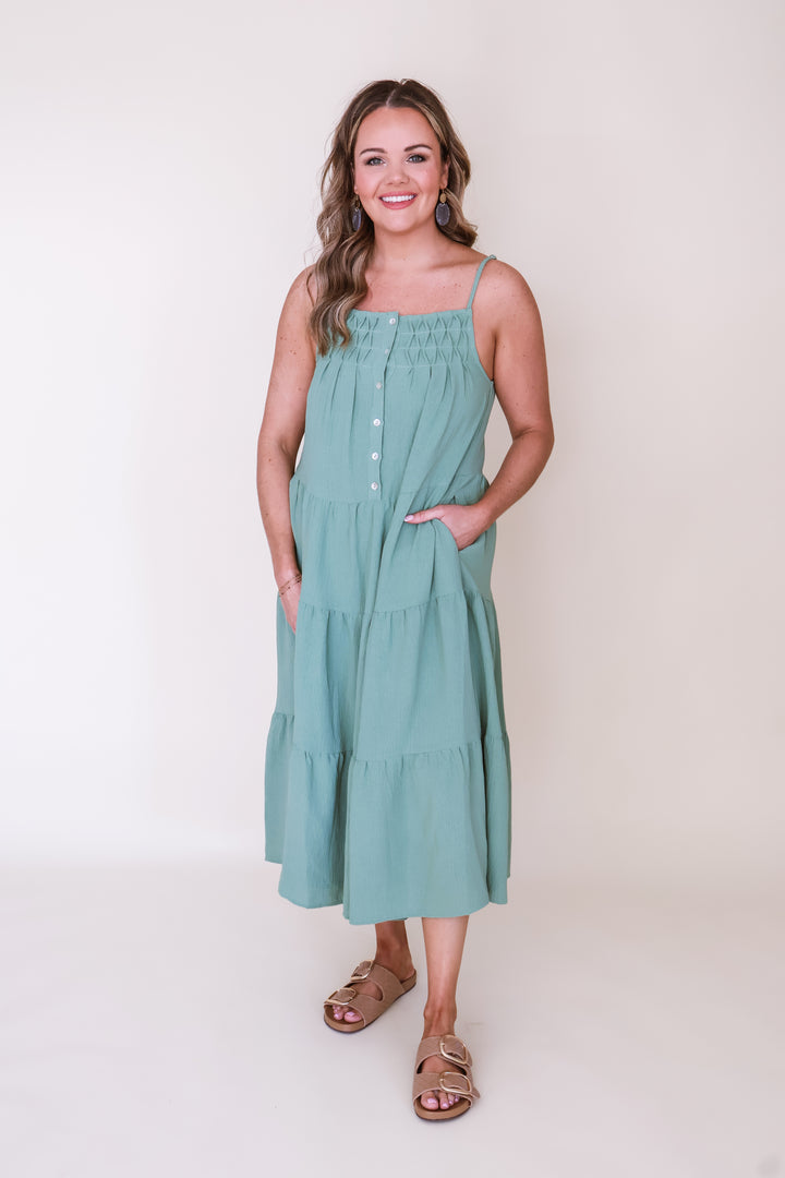 Sleeveless Tiered Cami Dress - Sage