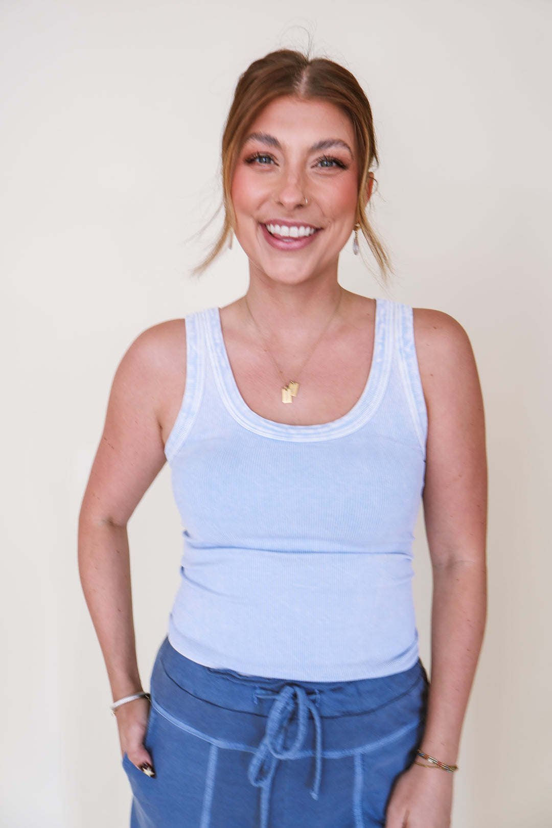 Vintage Reversible Ribbed Tank - Airy Blue