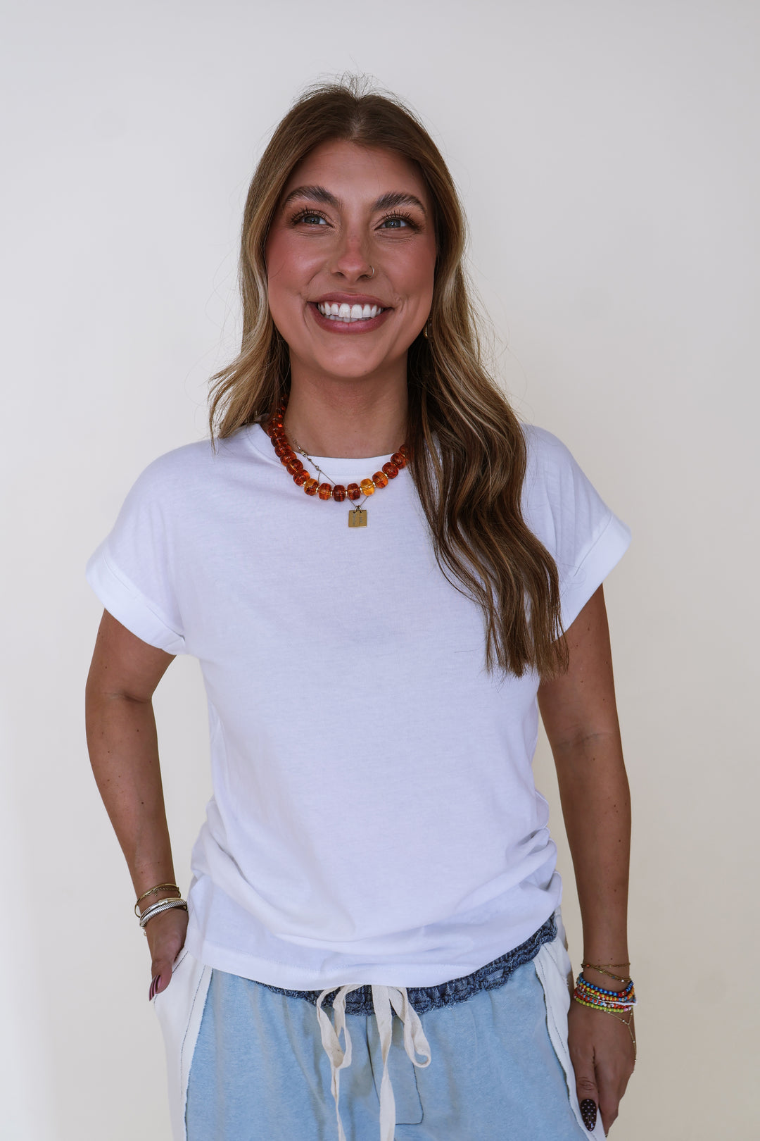 Cotton Crew Neck Short Sleeve Tee - White