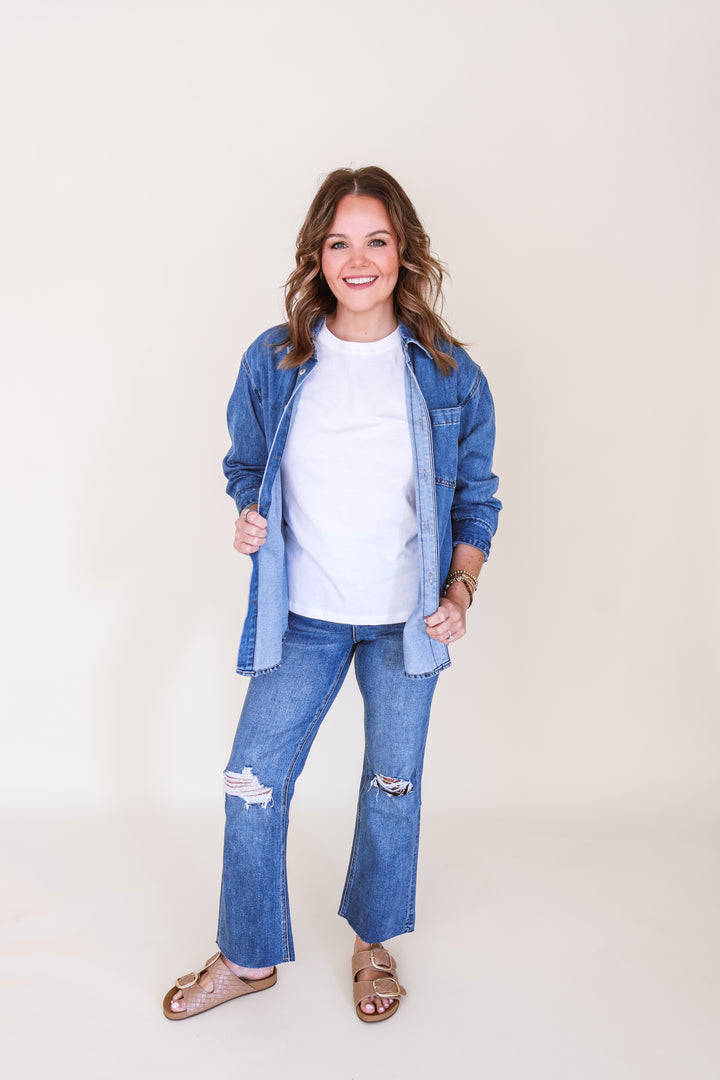 Denim Button Down Oversized Shirt – Medium Wash