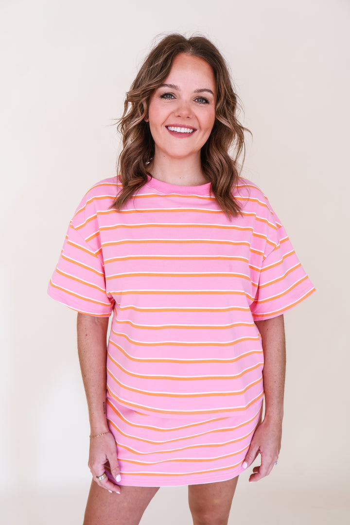 Striped Drop Shoulder Top – Pink/Orange