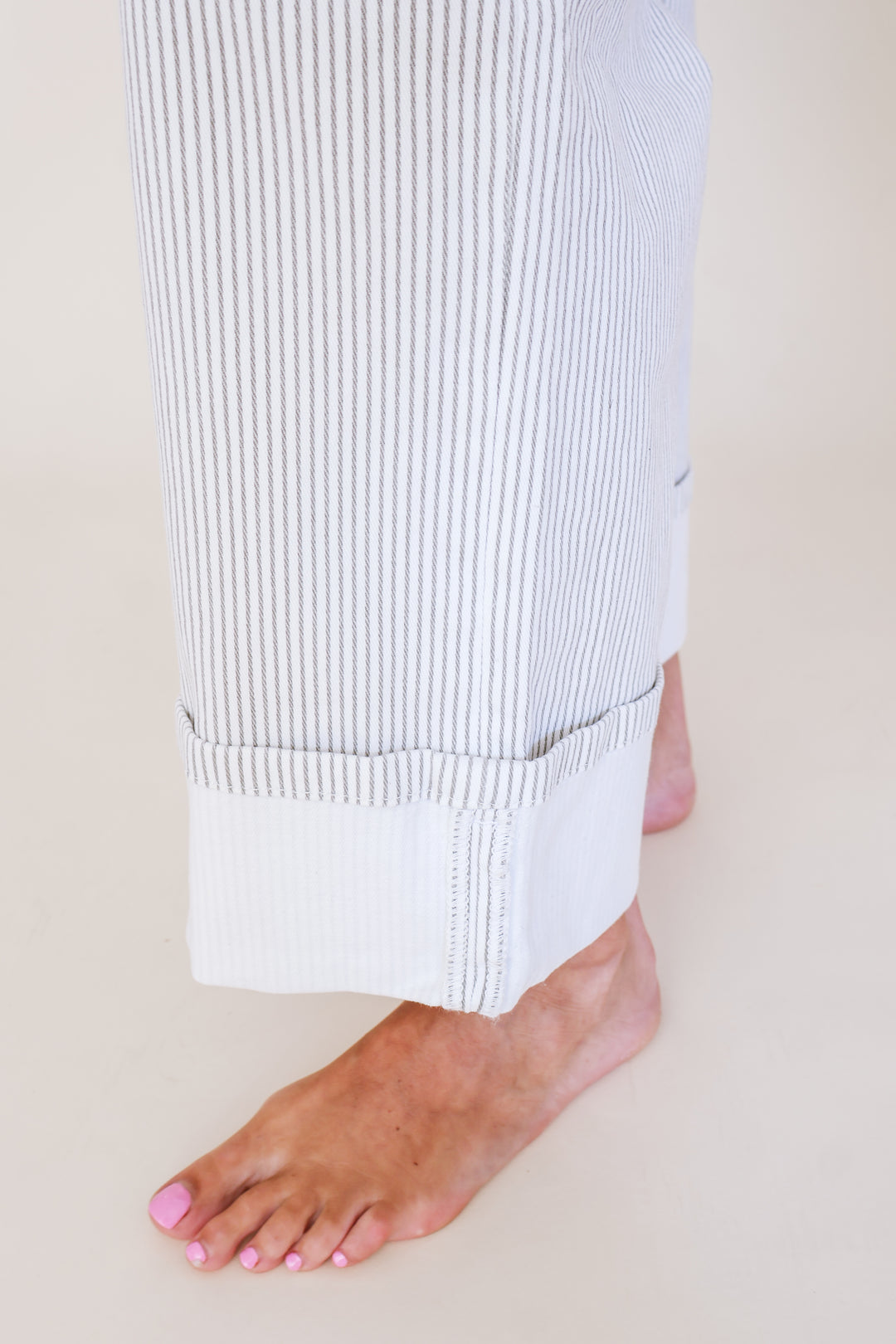 High Rise Striped Cuffed Crop Wide Leg Jeans