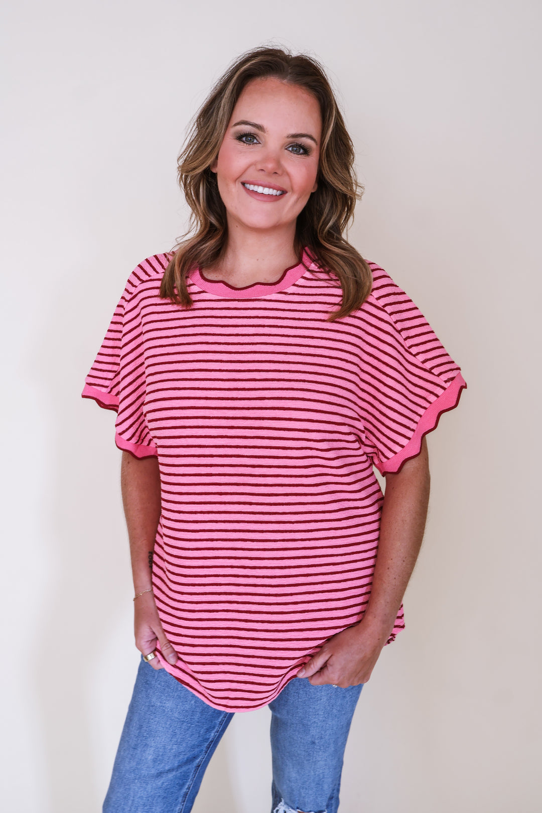 Stripe Knit Top - Pink