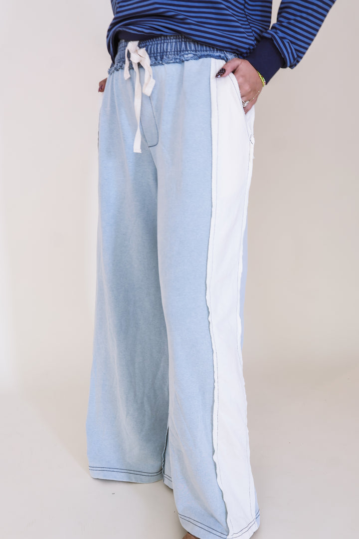 Color Block Denim Drawstring Pants