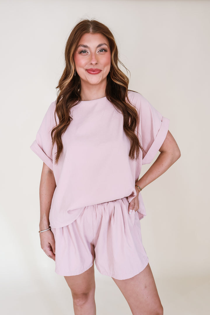Relaxed Fit Top & Shorts Two Piece Set - Blush