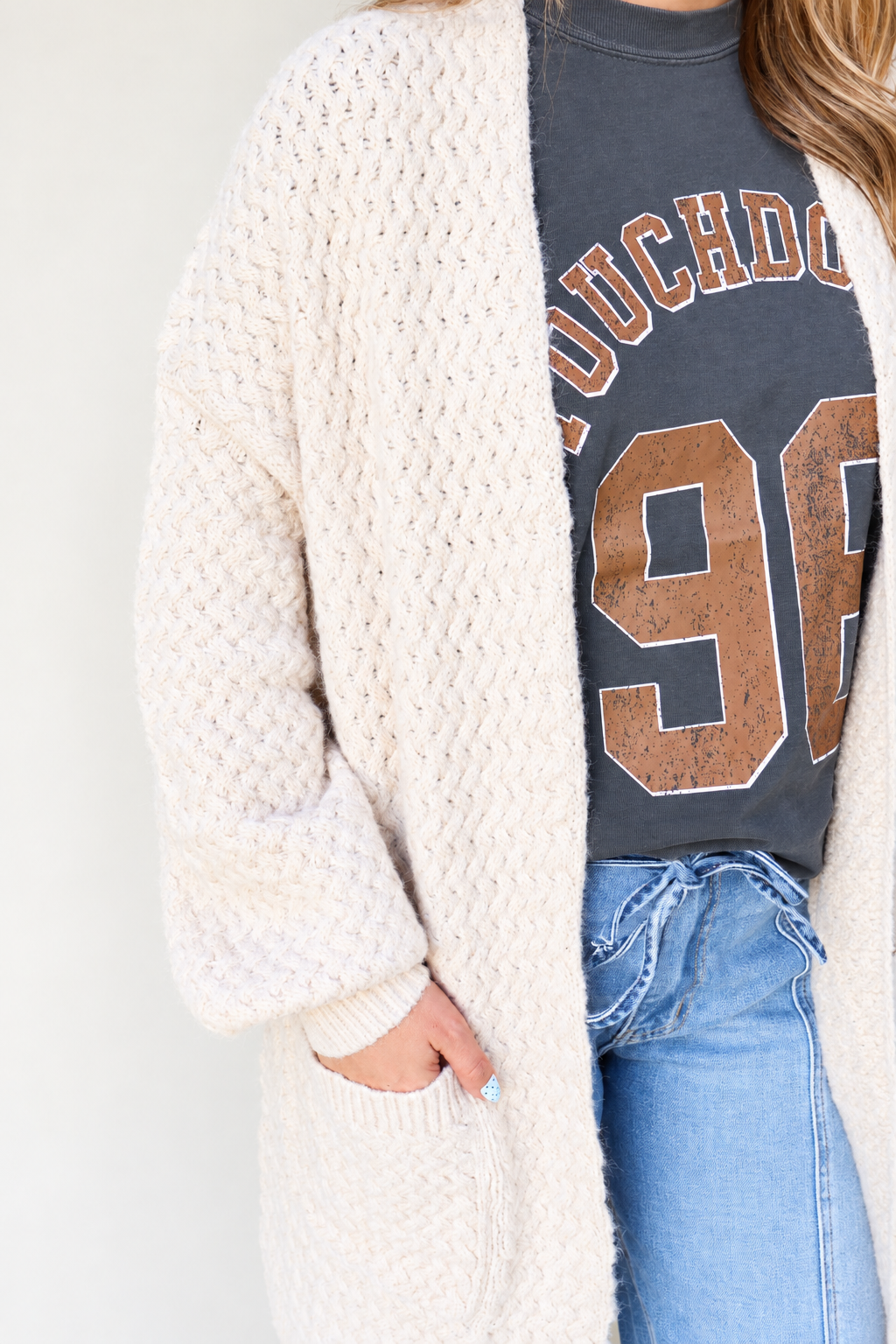 Basket Weave Longline Cardigan - Oatmeal