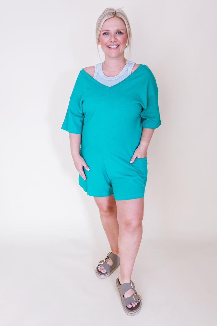 2-Way V or Scoop Neck Romper - K Green