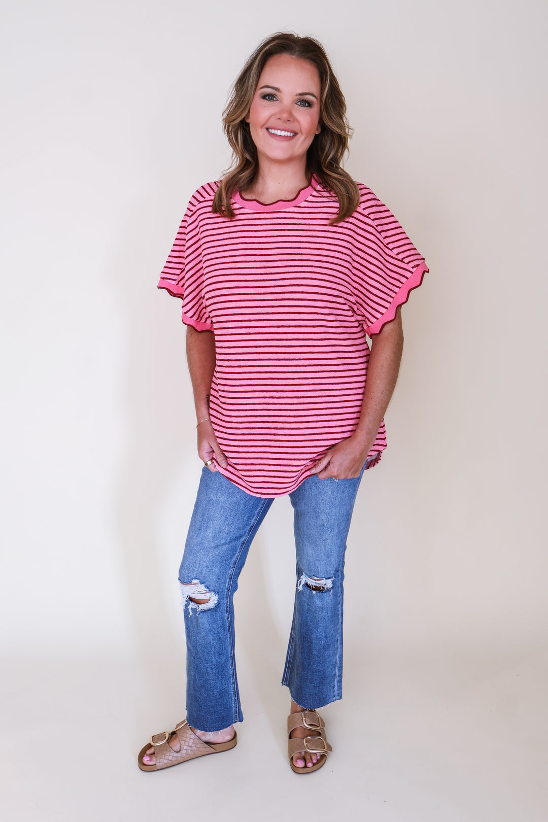 Stripe Knit Top - Pink