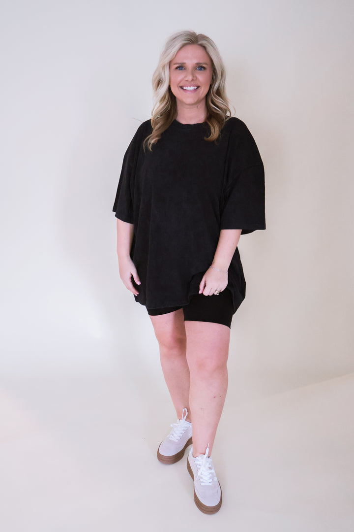 Acid Wash Oversized Boyfriend Tee - Black
