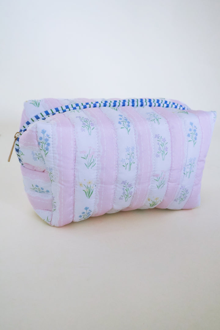 EXCLUSIVE Floral Cotton Quilted Cosmetic Bag - Pink