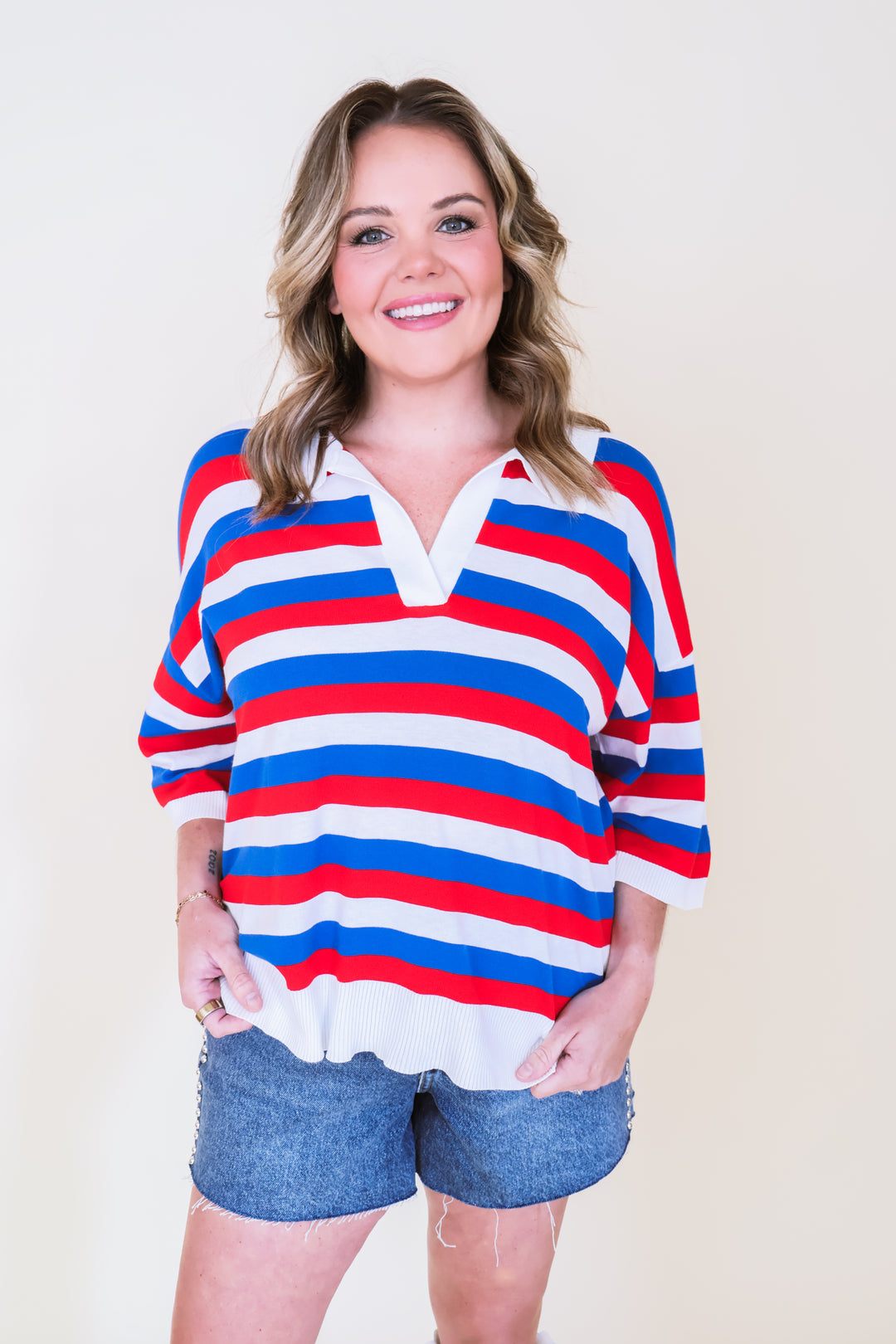 Red, White, & Cute Striped Top