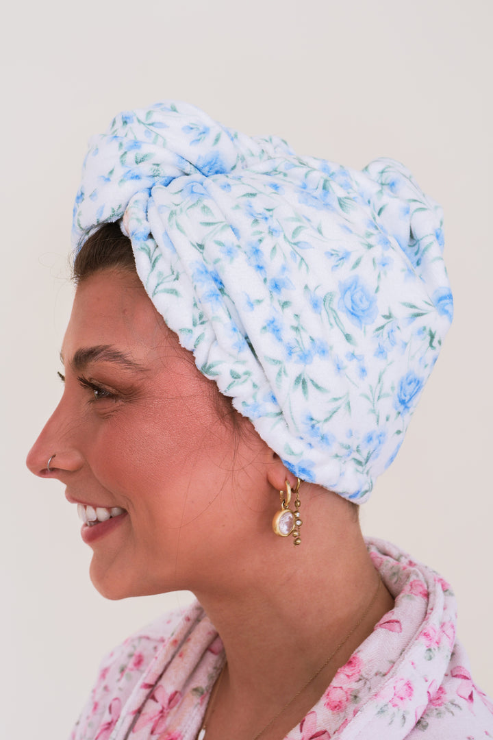 Quick Dry Hair Turban Towel - Blue Rose