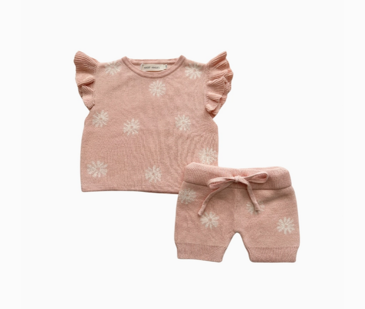 Organic Knit Short Set - Coral Daisies