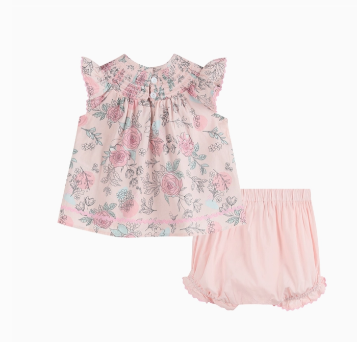 Pink Rose Smocked Top and Bloomer Set