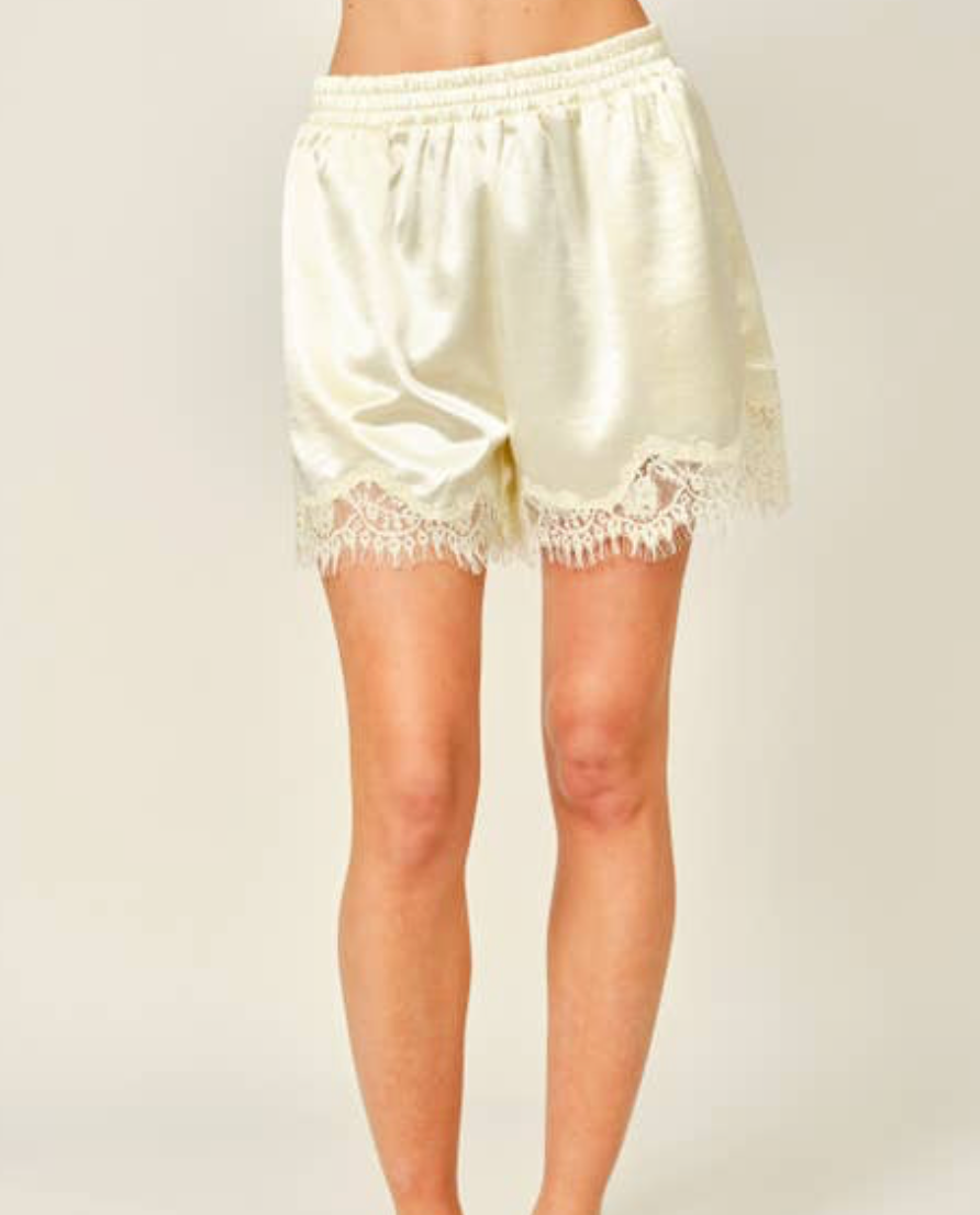 Satin Lace Shorts - Lemon