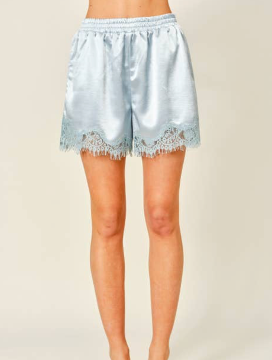 Satin Lace Shorts - Mint Blue